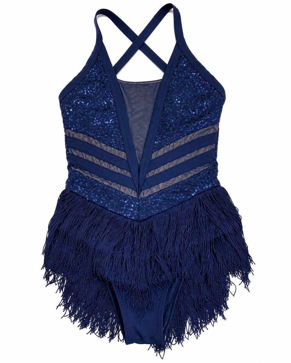 Weissman D10745 Navy Blue Sequin Fringe Jazz Dance Costume XSA EUC